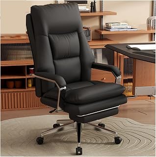 Silla de Oficina Grande, Silla Ergonomica, Sillon de Escritorio Ajustable en Altura,Silla Ejecutiva con Respaldo Alto y Brazos,Silla de Trabajo giratoria Juegos con reposapiés(Color:Negro)