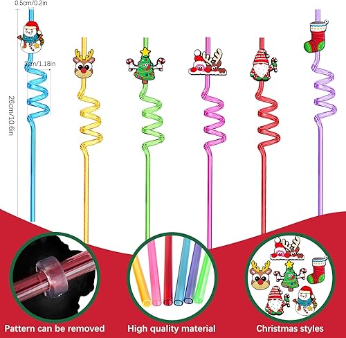 Miniatura 4 de 6 popotes de decoración de fiesta de Navidad, popotes reutilizables para beber Papá Noel, Navidad, Rudolph reno, árbol, muñeco de nieve, pajitas