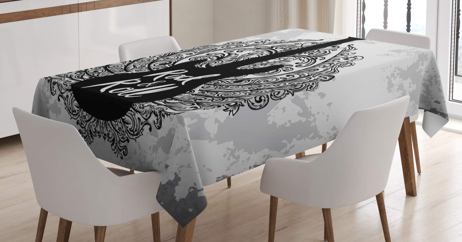 ABAKUHAUS Rock And Roll Tovaglia, Retro Chitarra elettrica, Rettangolare per Sala da Pranzo e Cucina, 140 cm x 170 cm, Carbonella Gray Gray