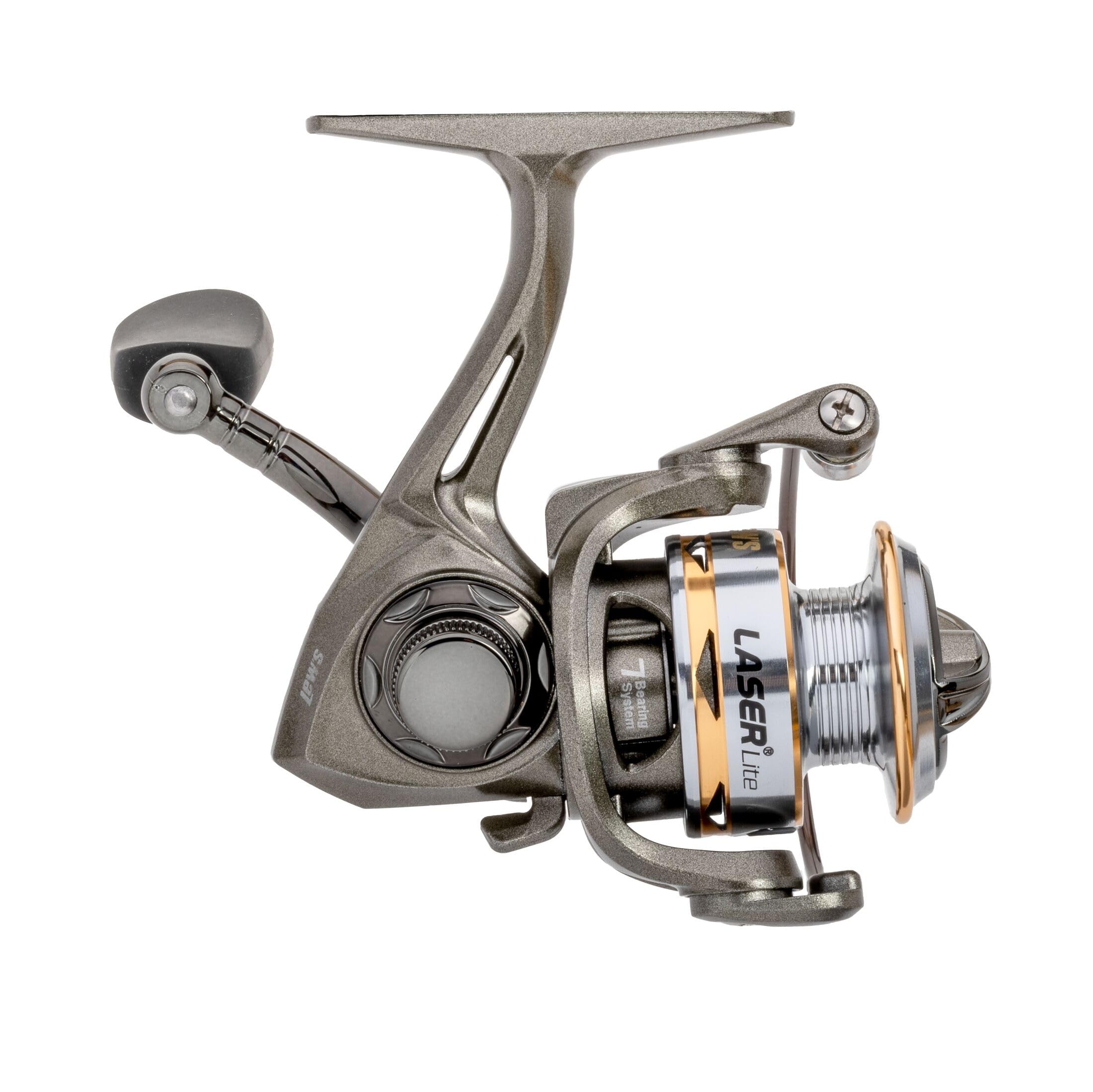 Lew's Laser Lite Spinning Fishing Reel, 6+1 Bearings, Graphite Frame and Sideplate, Speed Lube, Multi-Disc Drag, Metallic Gray/Silver/Gold