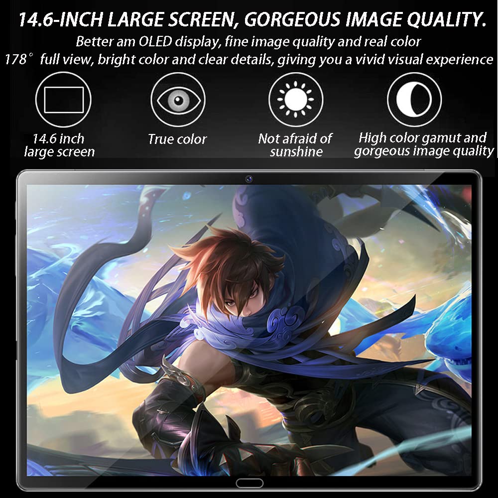 Tablet PC IPS HD da 14,6 pollici,sottile sistema Windows Tablet PC Android 9.1 con riconoscimento facciale 8 GB di RAM suono stereo/Bluetooth 5.0 navigazione GPS, WiFi 5G (arancione)