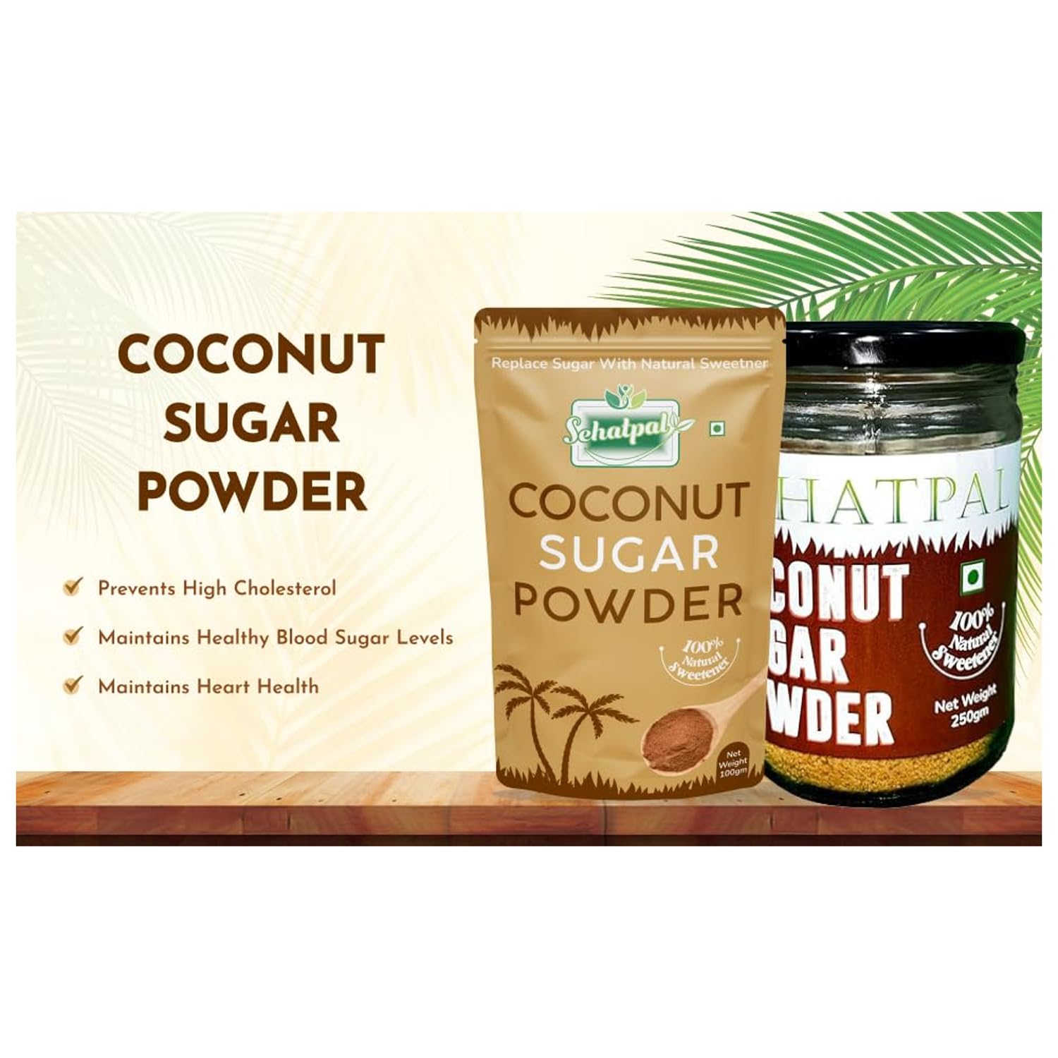 Sehatpal Natural Coconut Sugar 500gm I Pure & Healthy Sugar Substitute|  Pure Palm Sugar | Low Glycaemic Index | Diabetes Safe | No Chemicals | Pack  of ...