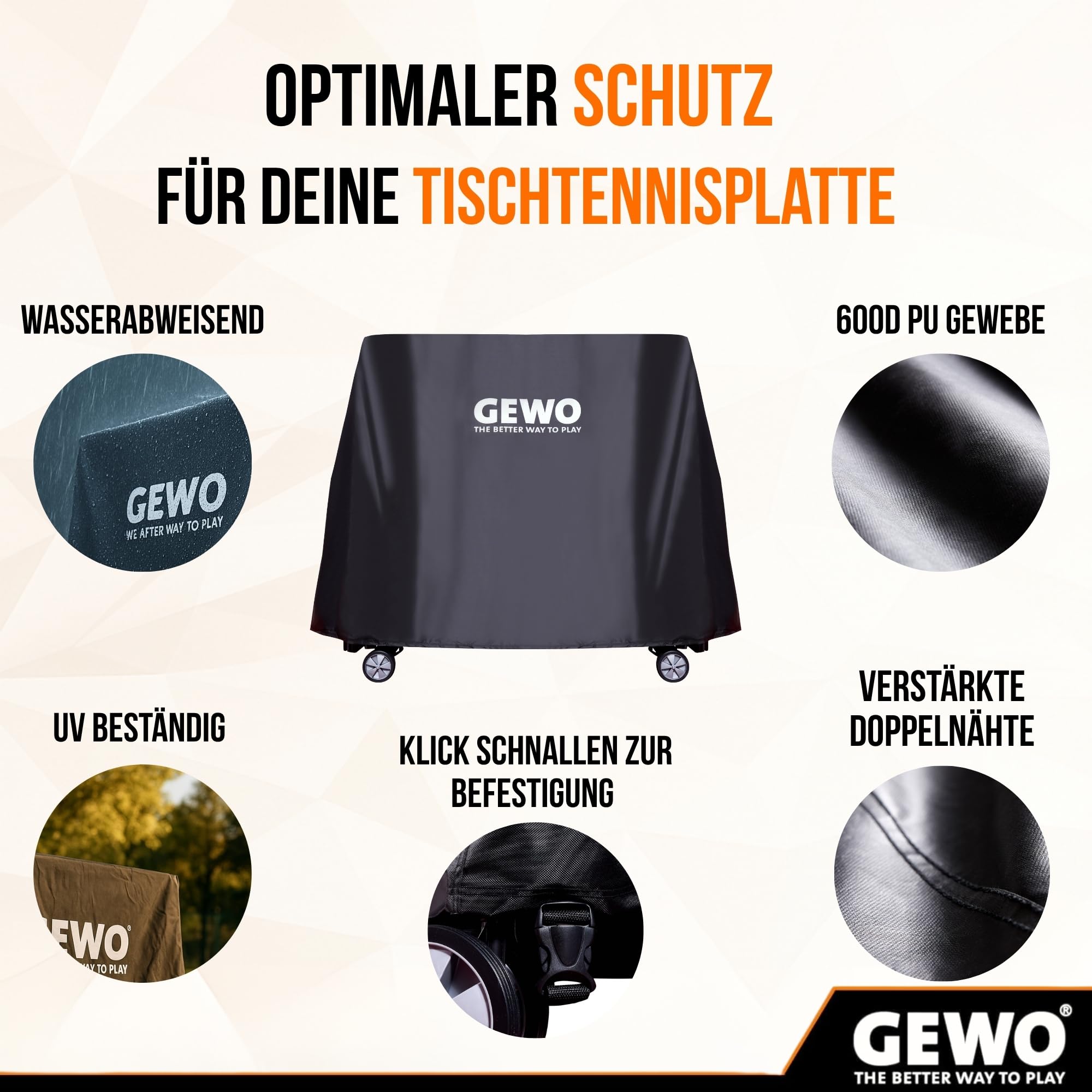 GEWO Robuste Universal Abdeckung für Tischtennisplatte Outdoor 600D Oxford Gewebe, Tischtennis Hülle, Abdeckplane Tischtennistisch Outdoor, Wetterfest UV-beständig