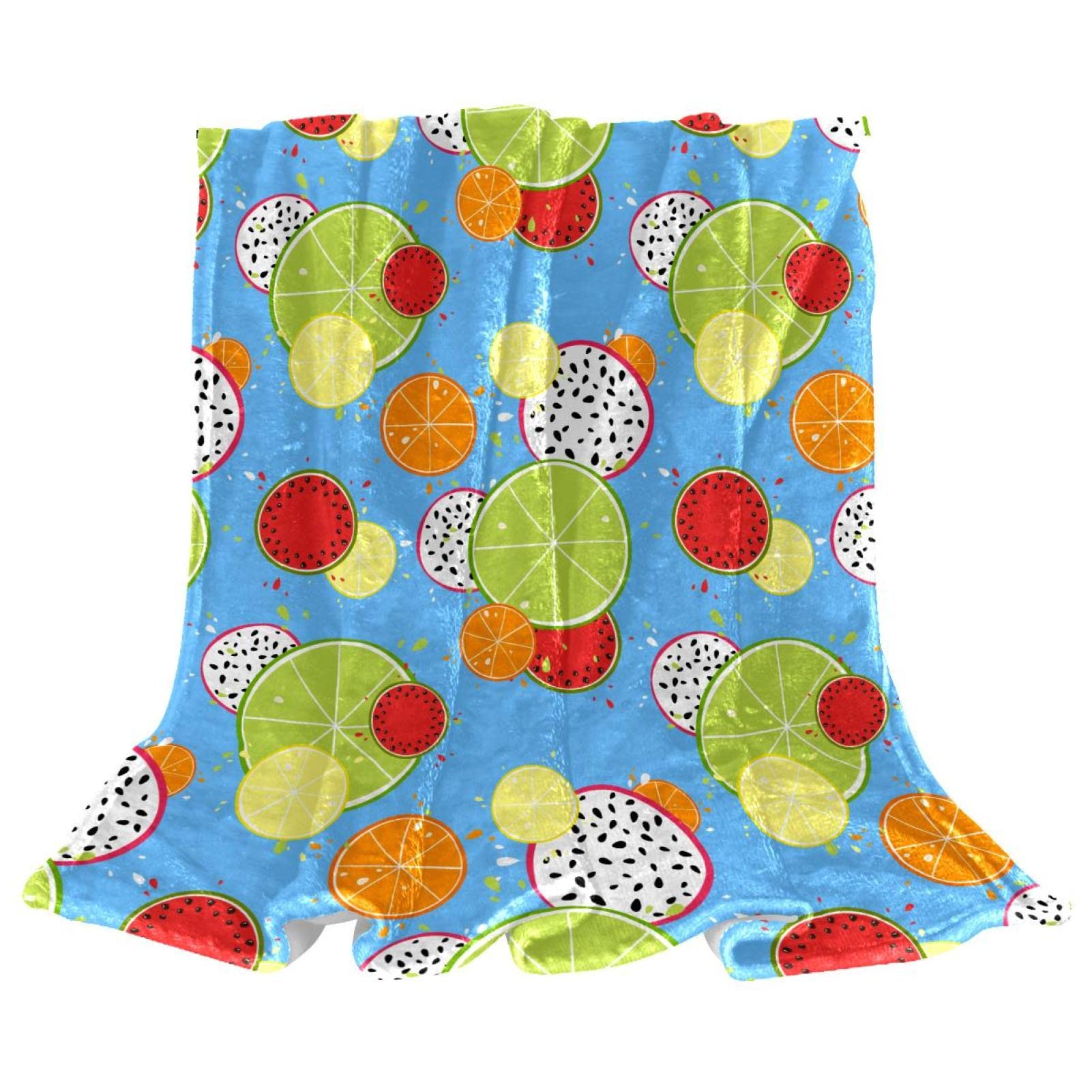 Jeté de lit en polaire doux couverture de canapé motif pamplemousse citron