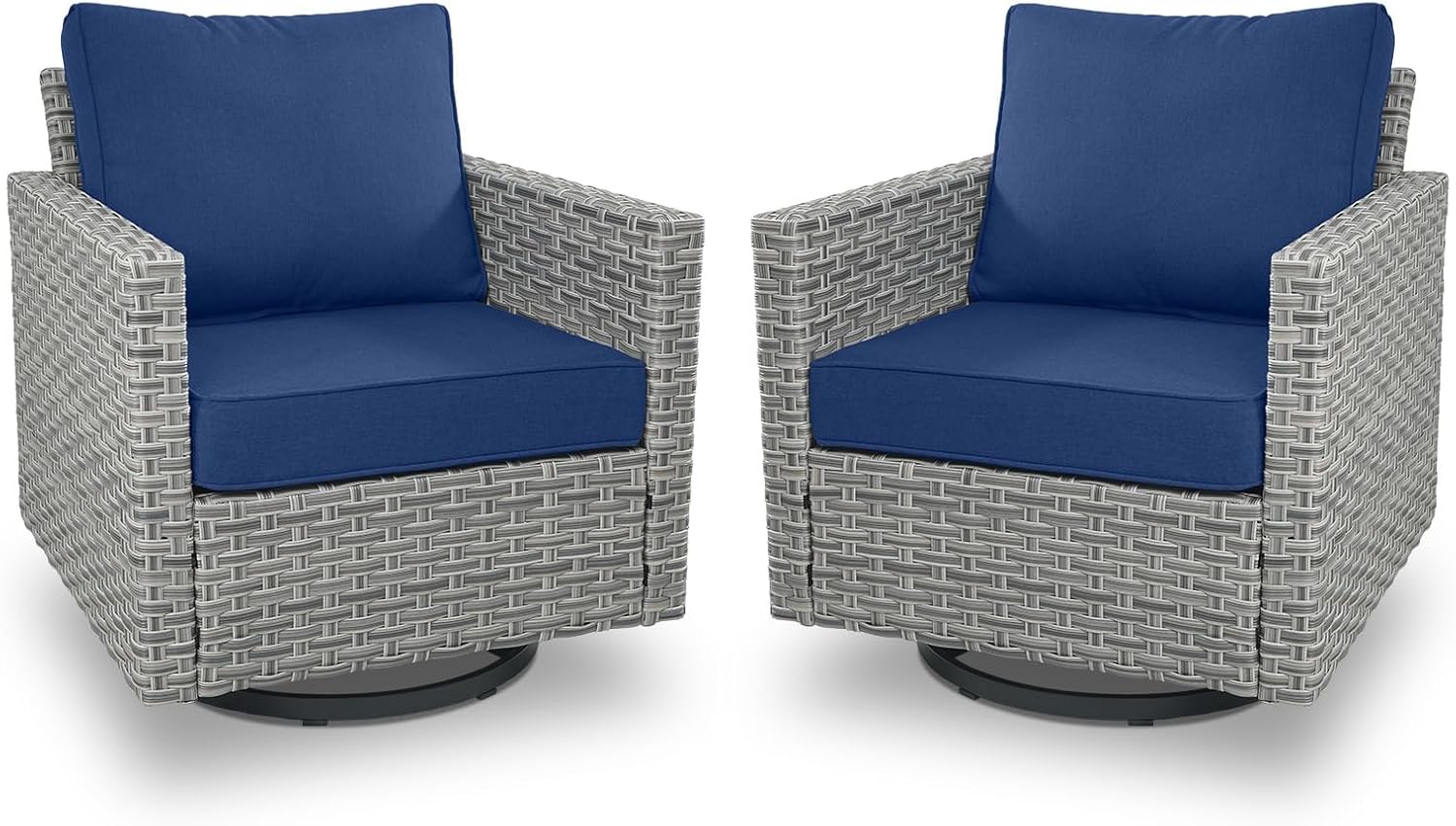 Belord High Back Outdoor Swivel Rocker Patio Chairs Set of 2 - Oversize Wicker Swivel Rocker Glider Seating Furniture Set for Patio Porch Deck Sunroom Backyard