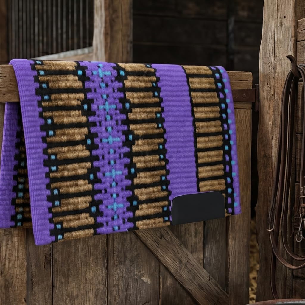 Western Show Saddle Pad/Blanket for Horses - Handmade Wool Saddle Blanket with New Zealand Design, Thick, Durable & Comfortable for Horse Riding (34” L x 34” W x 1) M51