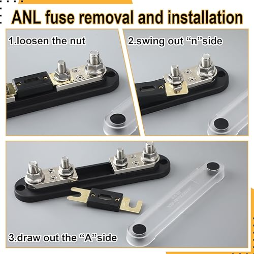 Miniatura 4 de Yexiya ANL - Bloque de fusibles de 300 A 48 VCC con cubierta aislante adecuado para inversores estéreo de automóvil vehículos recreativos barcos