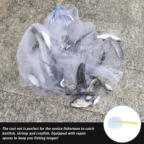 Miniatura 22 de Drasry Red de pesca americana de agua salada, tamaño de malla de 3/8 pulgadas para cebo, trampa de camarones, pesca pesada, red de tiro de 3 pies/4