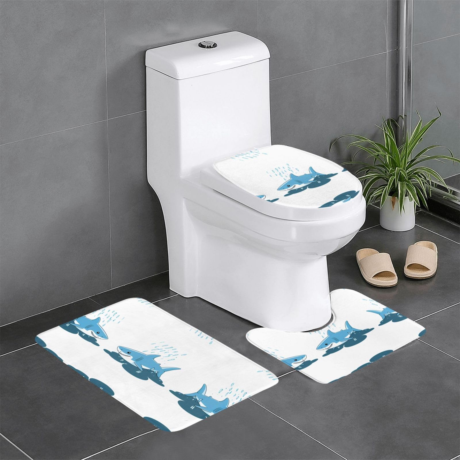 Tapis de salle de bain design requin et gouttes de pluie durables