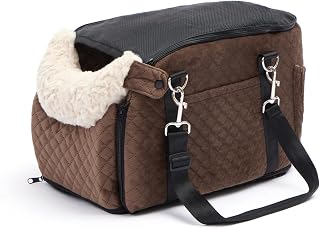 Dog Car Seat for Small Dogs and Kitten Double Protection Seat Belts Washable Center Console Seat Pet Booster Seat for Car (Brown)