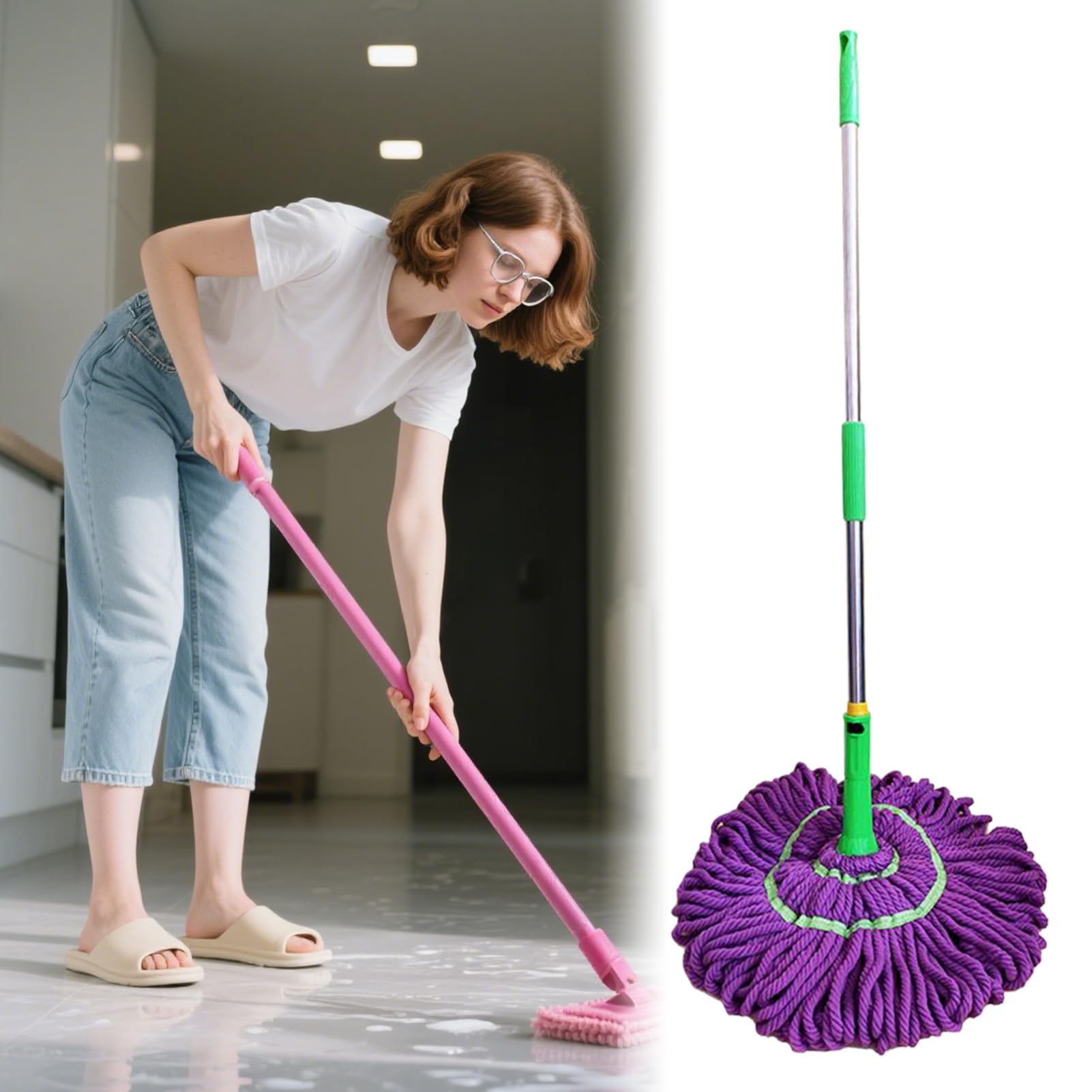 Fregona Torsión Resistente Telescópico Escurrido Fácil Ahorro De Trabajo | Absorbente Para Hogar Cocina Baño Dormitorio Salón Garaje Local Comercial Restaurante Escuela Para Baldosas De Cerámica,