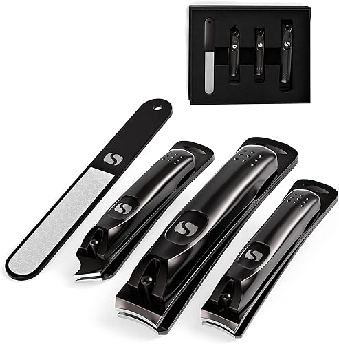 Miniatura 9 de Suvorna Juego de 4 cortaúñas con lima de uñas de metal, cortaúñas grandes para uñas gruesas, cortaúñas en ángulo, cortaúñas en ángulo, cortaúñas