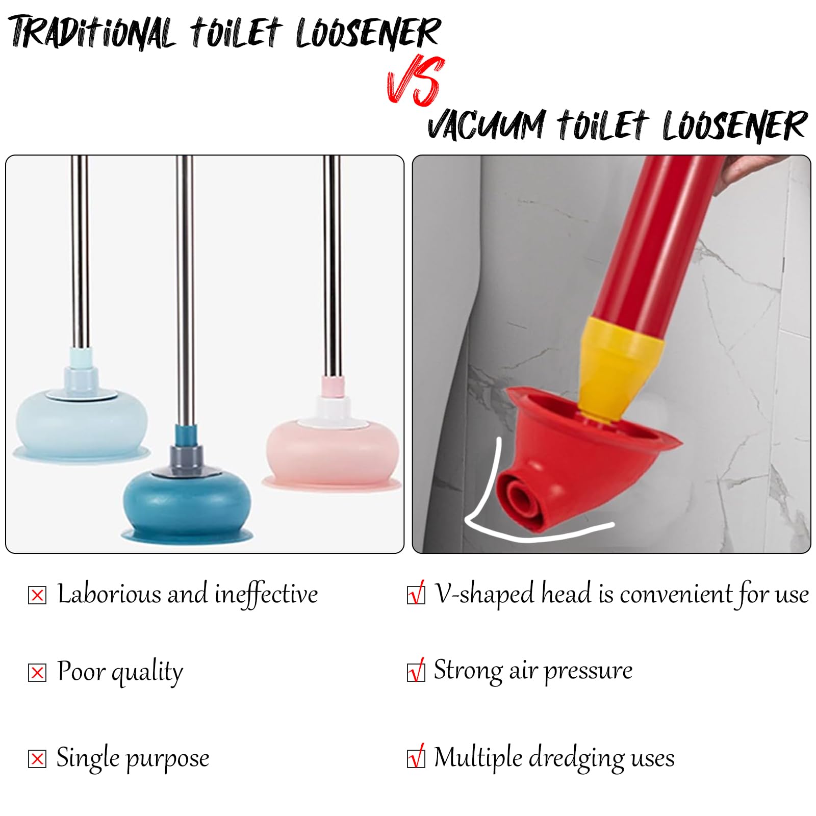 Desatascador Tuberias, Desatascador WC, Desatascador Tuberias Profesional, Desatascador Tuberias a Presion, Desatascador Manual Fuerte Succión para Baño, Inodoro, Bloqueo de Tuberías