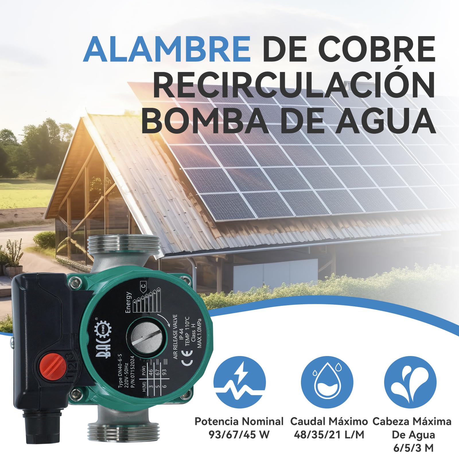 BACOENG Bomba de Circulación RS25/6-180 Acero Inoxidable Bombas de Recirculacion Calefacción para Sistemas Circuladora Calefaccion Central 220V/50Hz