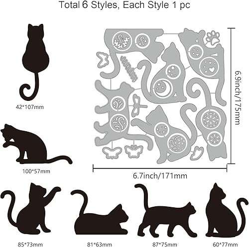 Miniatura 6 de GLOBLELAND 1 juego de 13 troqueles de corte de gato de flores para bricolaje, álbumes de recortes, de metal, gato, gatito, troquelados, plantillas