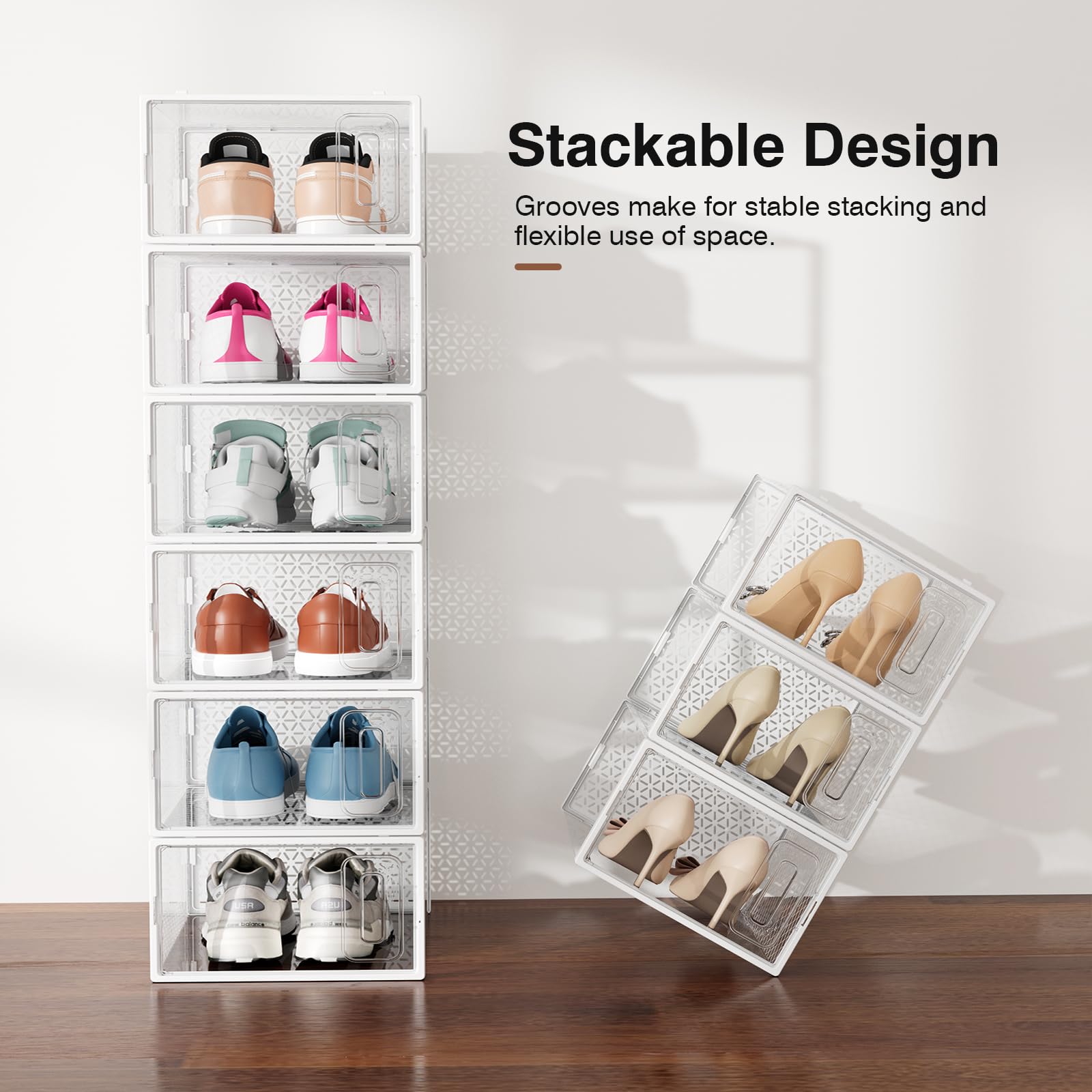 12er Set Schuhboxen stapelbar transparent, faltbare Schuh-Organizer