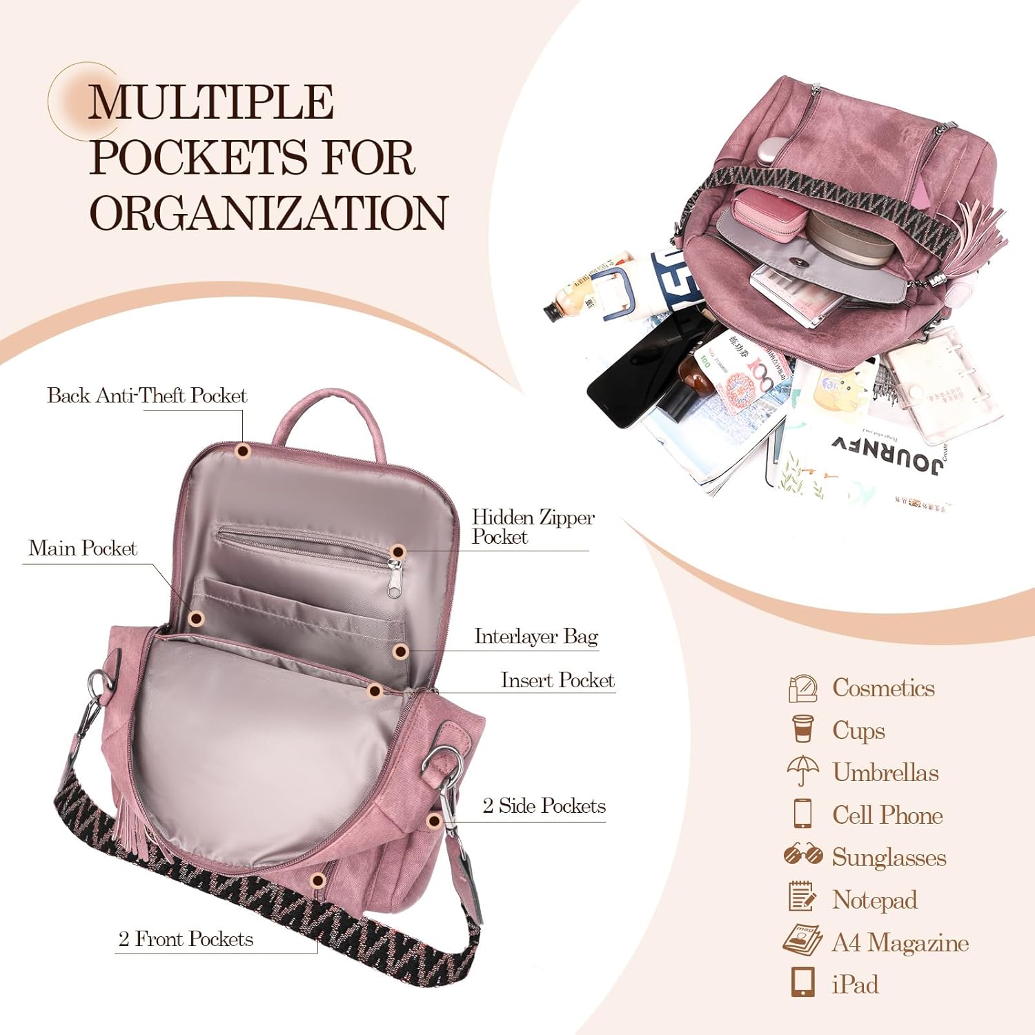 Backpack Purse for Women Pu Leather Backpack Fashion Ladies Shoulder Bag Handbags for Travel Daily Use - Image 4