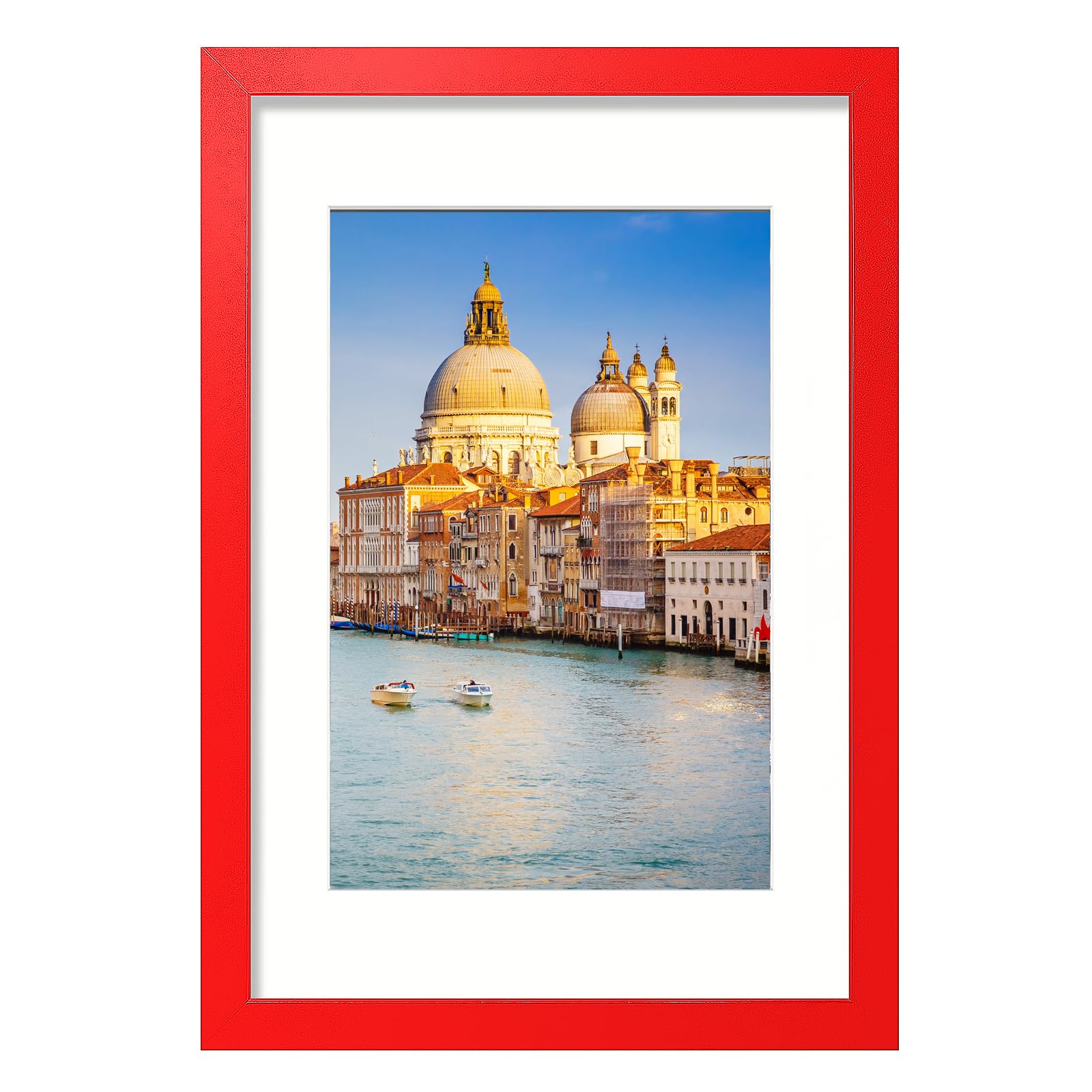 wyooxoo 16x24 Picture Frame Red Solid Wood Photo Frames Display Pictures 12x18 with Mat or 16x24 Without Mat Colorful Frame For Tabletop Display or Wall