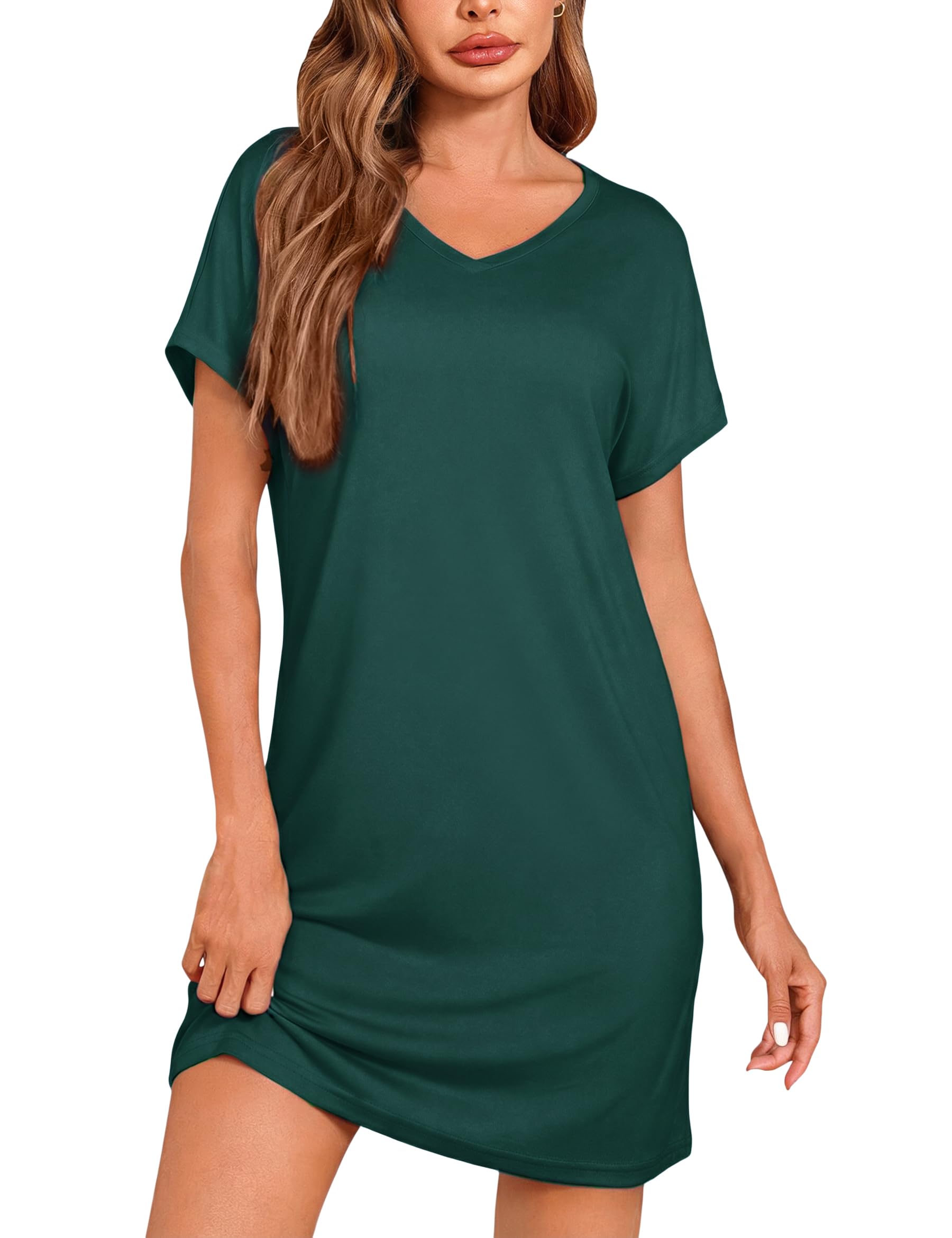 Leversic Damen Kurzarm Nachthemd Kurz Weiches Schlafkleid mit Zartem Herz-Motiv Bequem Leicht für Sommer Nachtwäsche Freizeit S-XXL