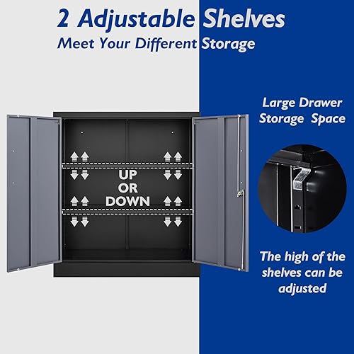 Miniatura 5 de AFAIF Armarios de almacenamiento de metal con puertas de bloqueo y 2 estantes ajustables, gabinetes de oficina de acero con cerradura, gabinete de