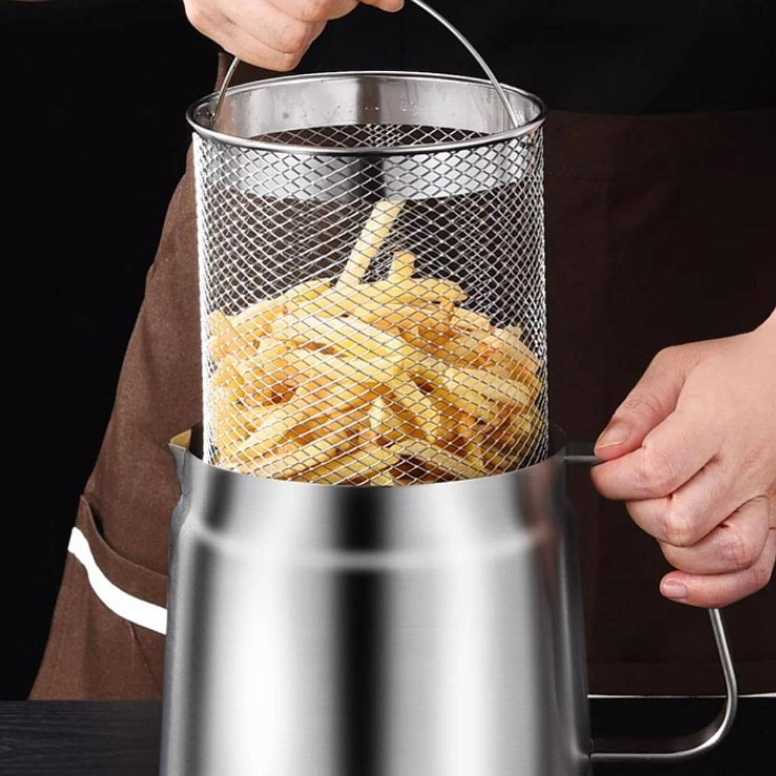 Freidora de Acero Inoxidable con Cesta, Filtro, Asa Y Tapa. Calentamiento Rápido, Fácil Almacenamiento. Ideal para Cocinas Domésticas, Catering, Campi, 2.0l