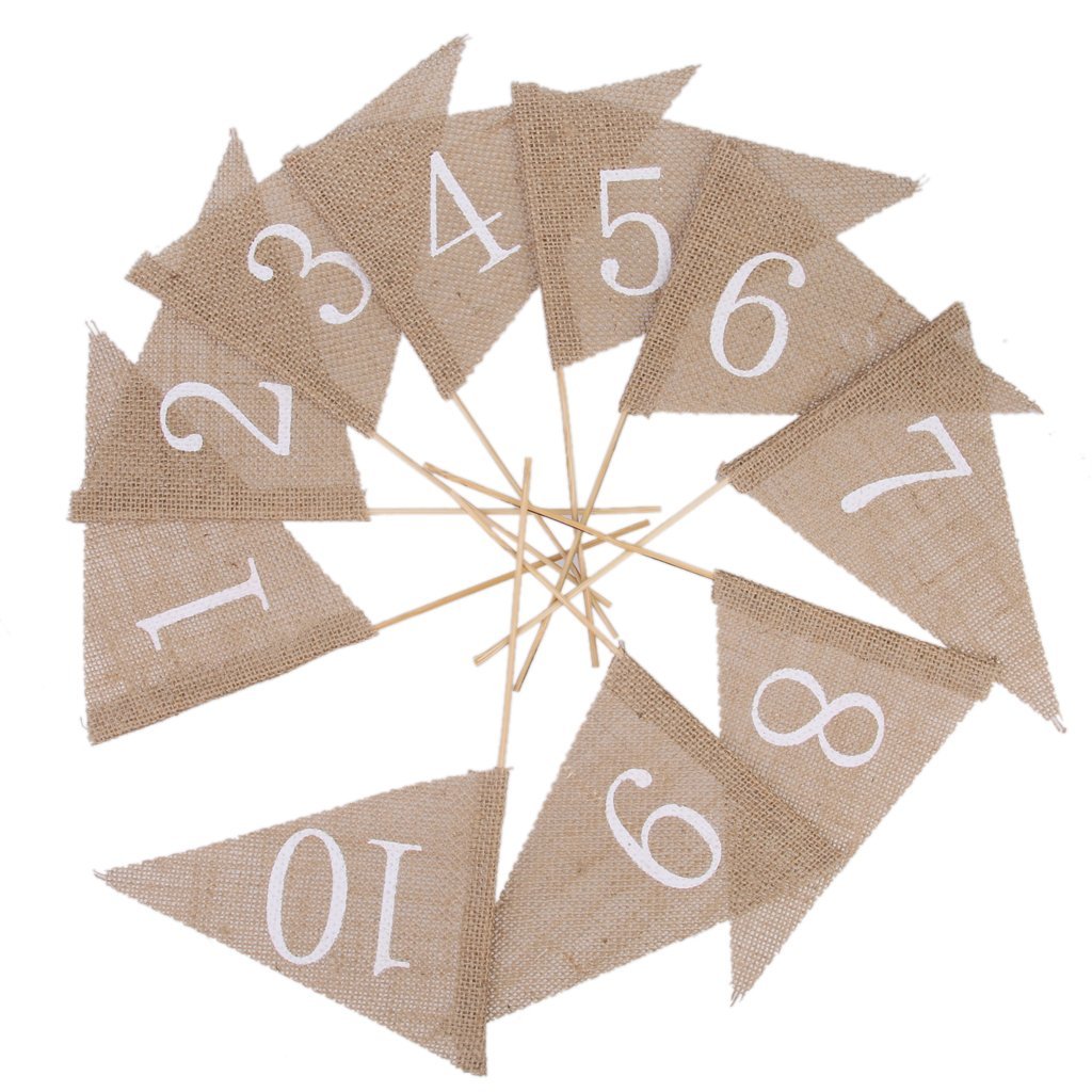Inzopo Vintage Burlap Flags Rustic Wedding Table Numbers Decoration Pack Of 10