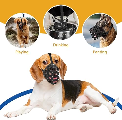 Miniatura 10 de BARKLESS Bozal para perro, bozal de cesta de PVC suave para perros medianos y grandes con hocico largo, bozal transpirable para evitar morder,