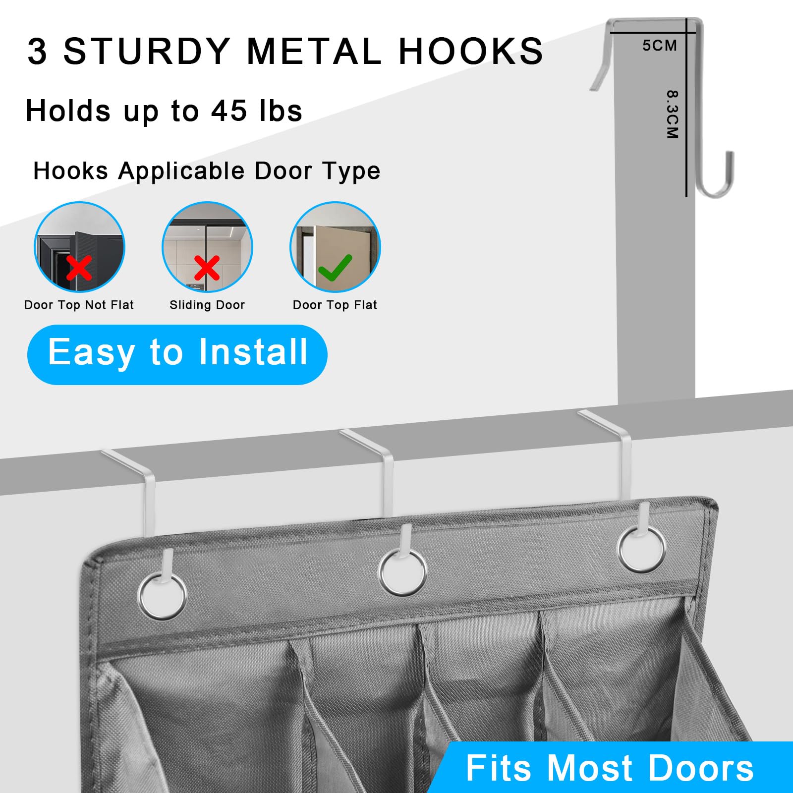 Scarpiera porta, scarpiera da appendere, organizer da appendere con 6 ganci, porta scarpe con 14 tasche profonde per scarpe, accessori per la casa, ecc. (grigio)