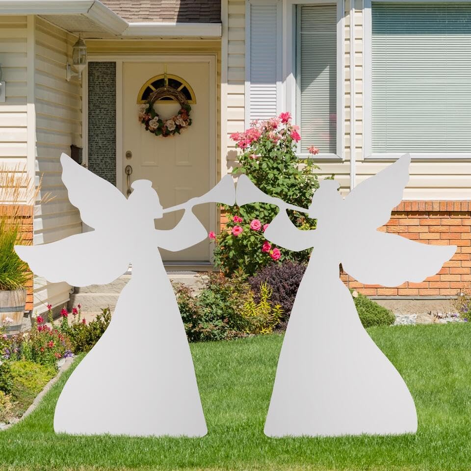 Gerrit 3FT Set of 2 Christmas Angel Yard Decorations Weather-Resistant PVC 4 Stakes, White, rxze001