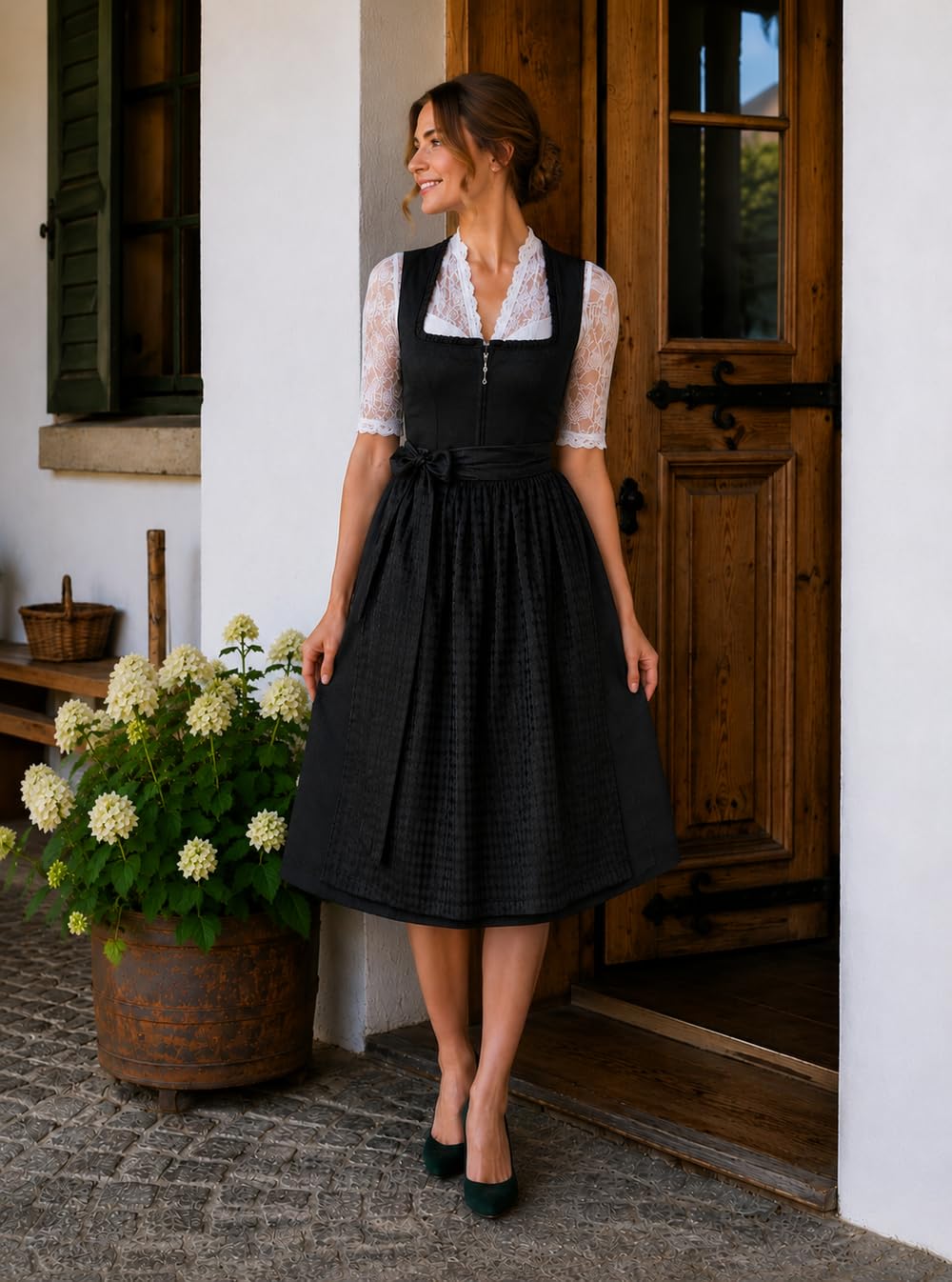 Alpenmärchen Midi Dirndl aus Exklusiver Kollektion inkl. Schürze Gr.32-54 - ALM1066