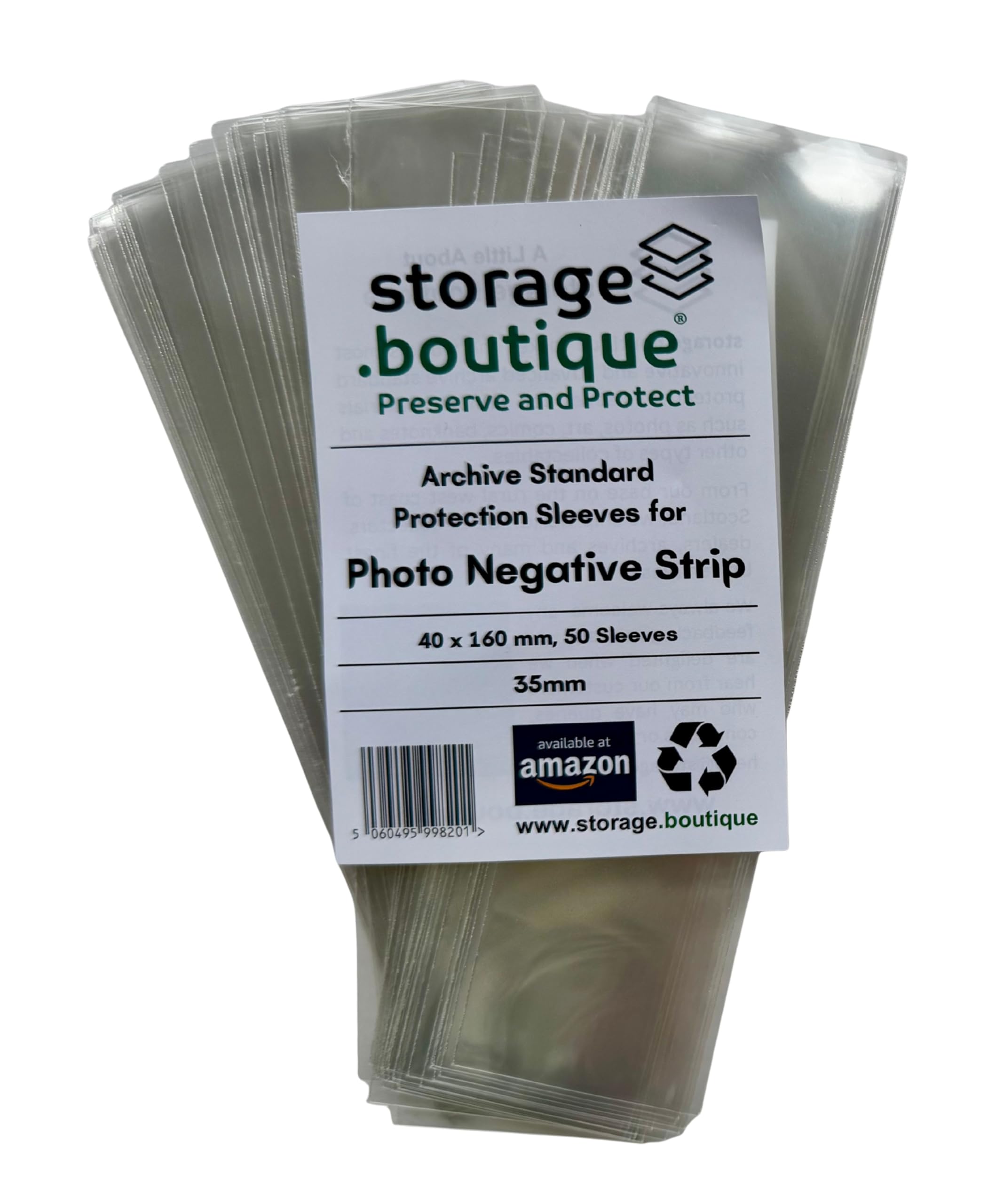 storage.boutique 35mm Photograph Negative Strip Protection Sleeves, Archive Standard, 40 x 160 mm, 50