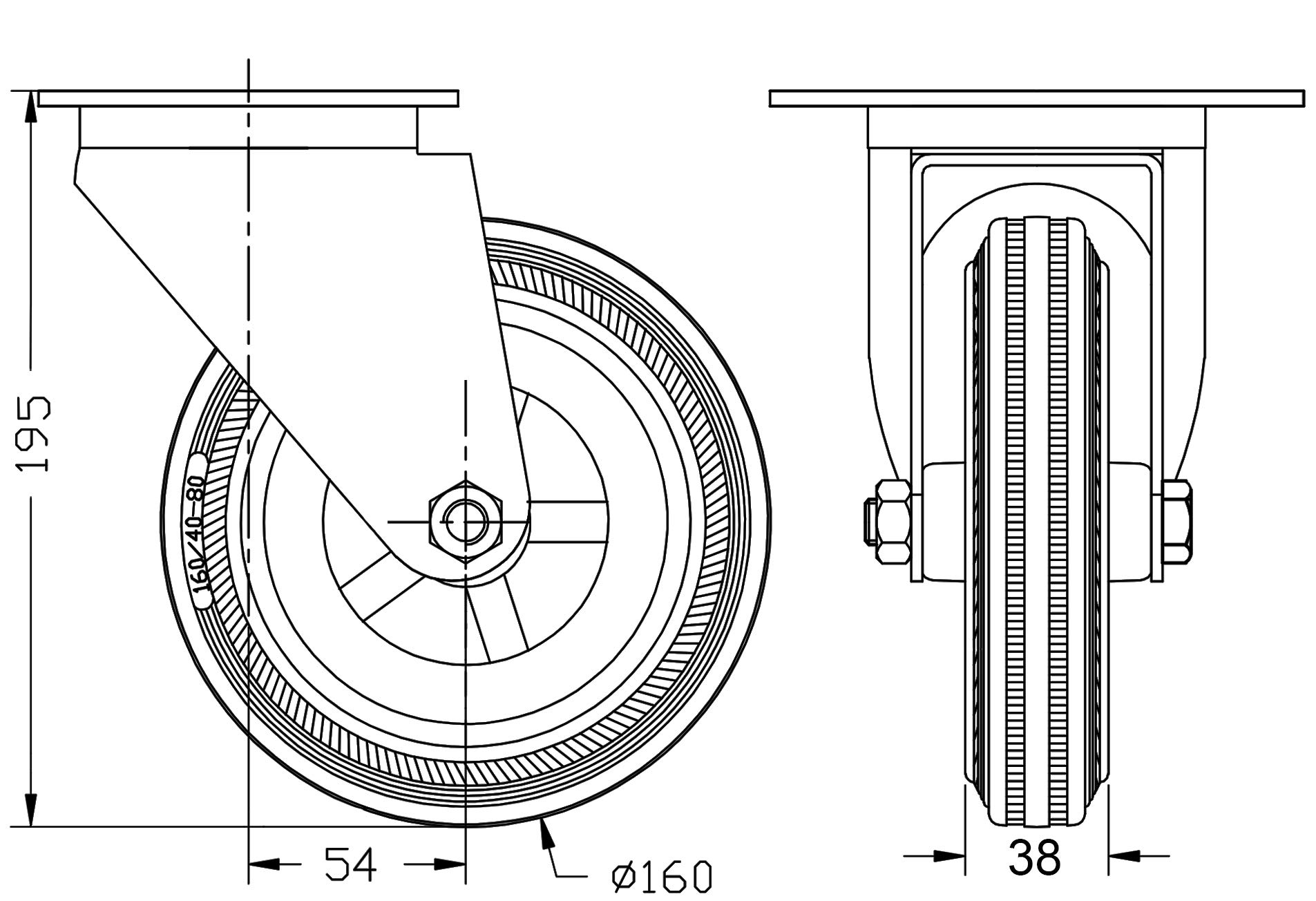 Roulettes en acier inoxydable de 160 mm (6 pouces) avec bandage gris, pivotantes et équipées d'un frein, capacité de charge de 540 kg, lot de 4