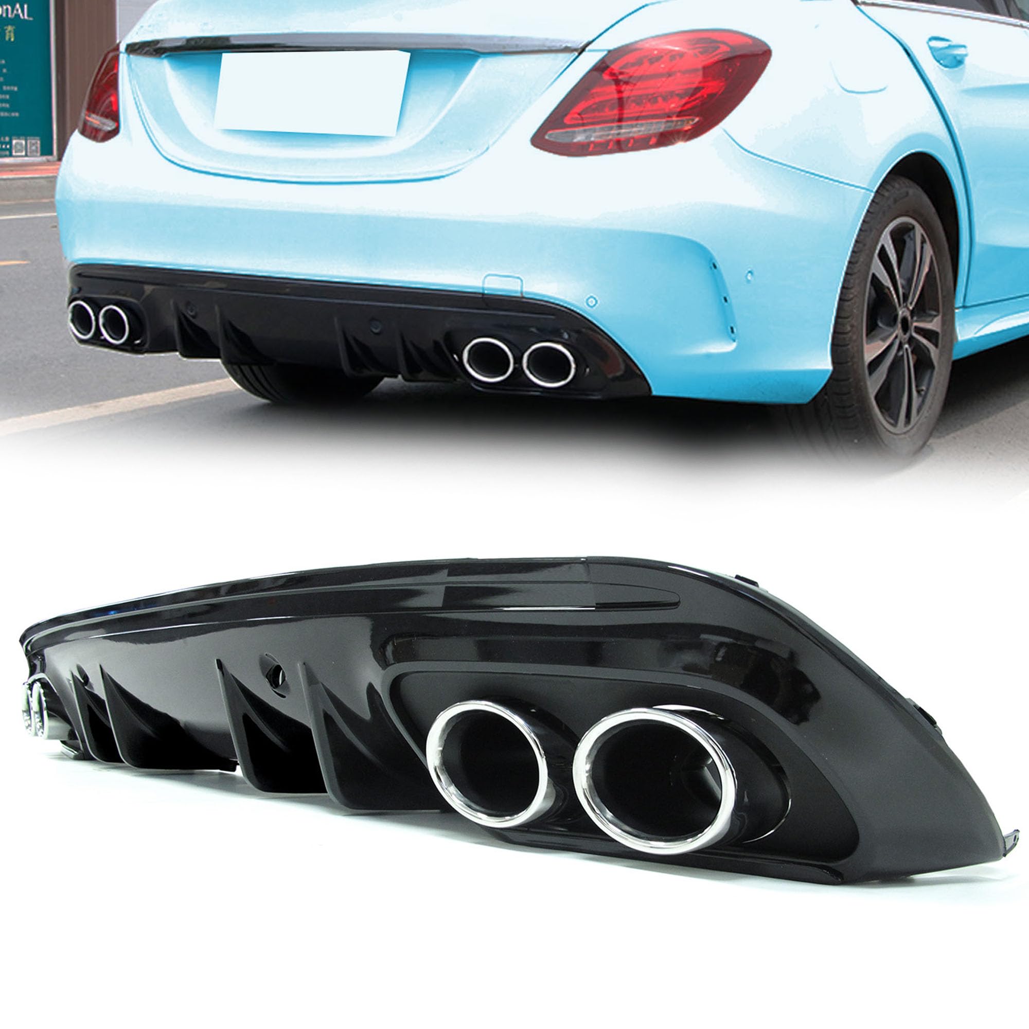 Heckdiffusor Diffusor + Auspuffblenden Chrom für Mercedes Benz C-Klasse W205 S205 AMG Line Limo Kombi C43 AMG ab 2014 2015 2016 2017