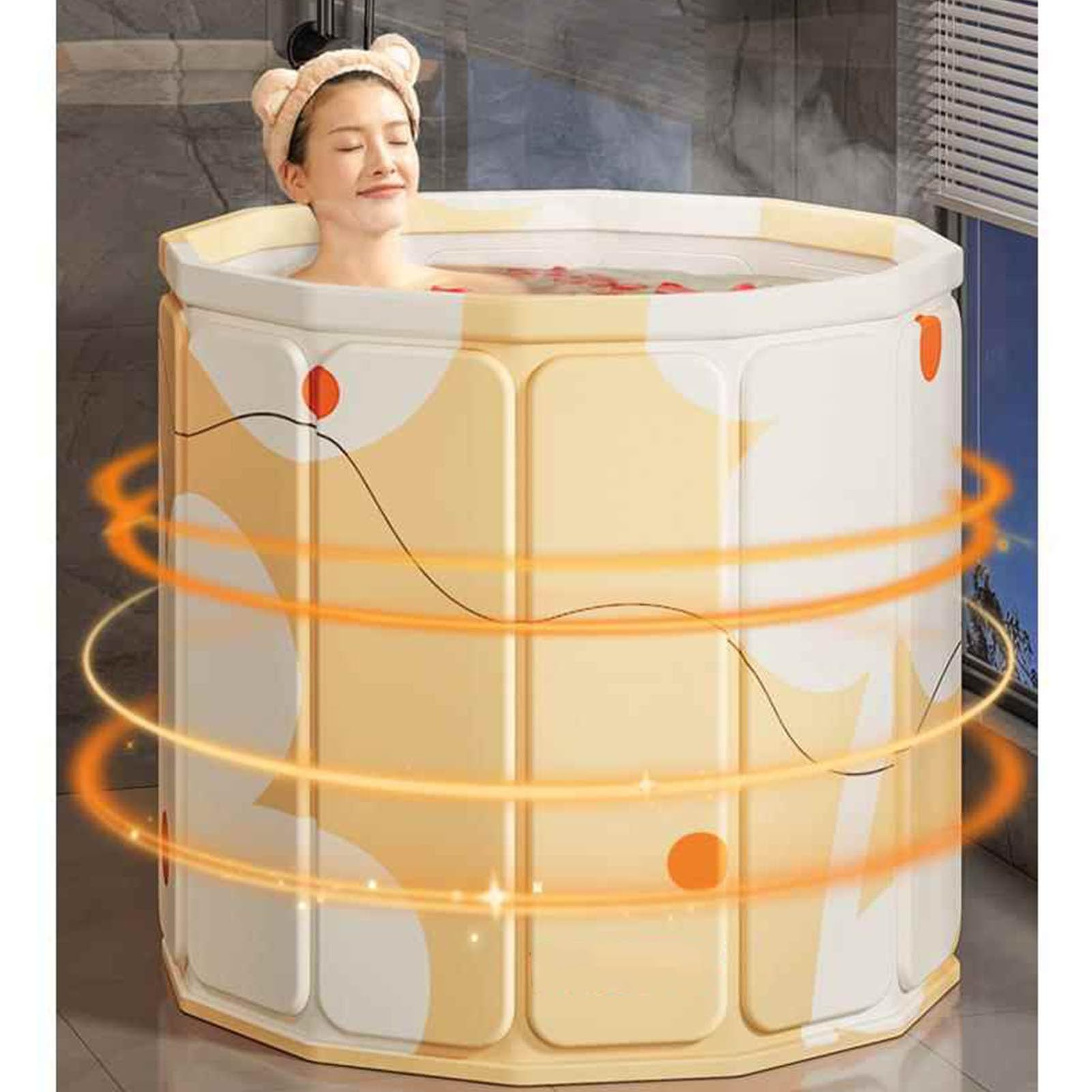 Faltbare Badewanne für Erwachsene mit Abdeckung Freistehende Badewanne Mobile Badewanne Erwachsene Isolierung Umweltfreundliches Badezimmer zu Hause Camping (70cm,Pink)