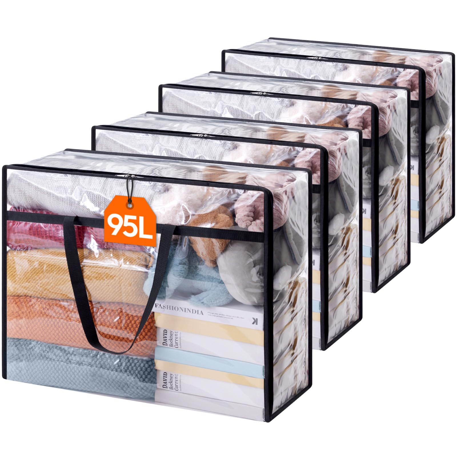Lifewit 4 Pack Clear Clothes Storage Bags, 90L Plastic Blanket Storage Bags, Vinyl Foldable Moving Bags with Zipper，Closet Organizers and Storage Containers for Comforter, Bedding, Duvet, Pillow