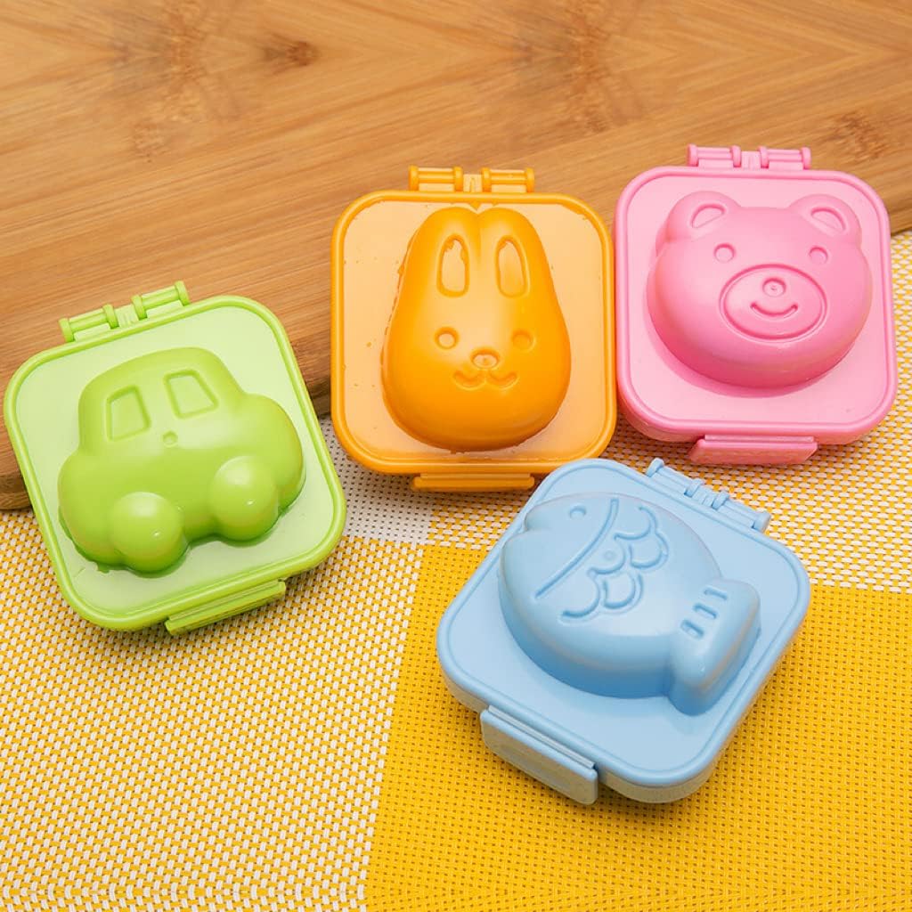YunKo 6Pcs Egg Rice Mold Hard Boiled Egg Mold Fish Car Heart Shape Onigiri Molds Rice Ball Maker, Fondant Cake Pop Decorating Tool Fun Cookery Kitchen Gadgets