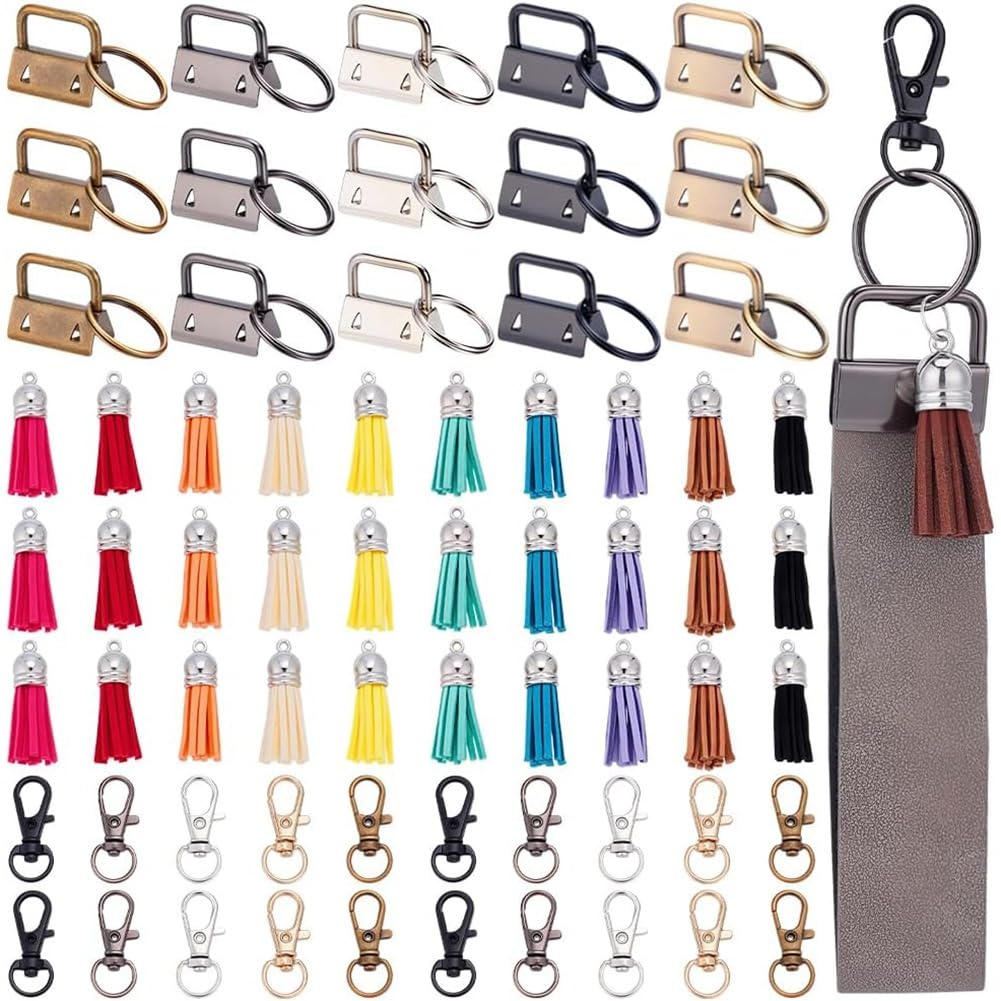 Suministros para hacer llaveros con hardware de 75 piezas en 6 colores para cintas de tela
