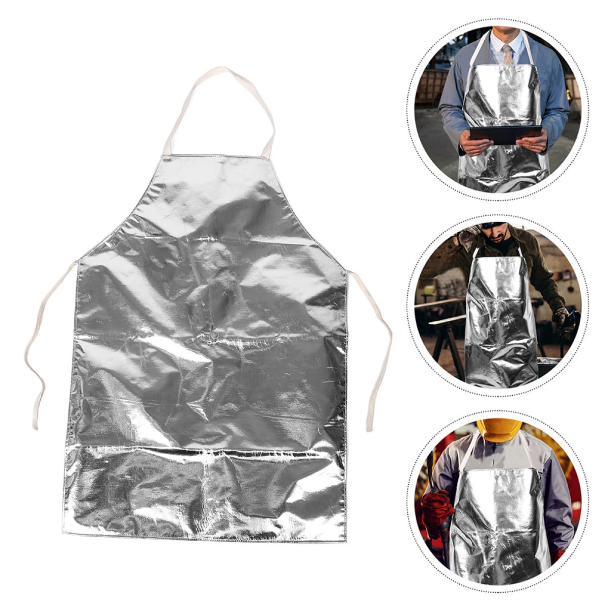 Hochtemperaturbeständige Aluminiumfolie Schürze Feuerfeste Sicherheitsschürze mit Verstellbaren Trägern Hitzeschützende Industrieschürze für Schweiß und Kocharbeiten (ca 110x70
