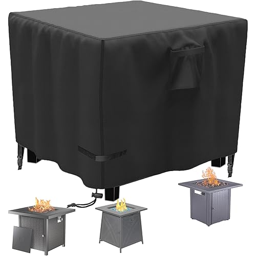 Propane Fire Pit Cover Square 30 Inch, Waterproof Heavy Duty 600D Gas Fire Pit Table Cover 30 x 30 x 25 Inch, Fit 28-30 Inch Firepit Table, All-Weather Protection for Patio Fire Table