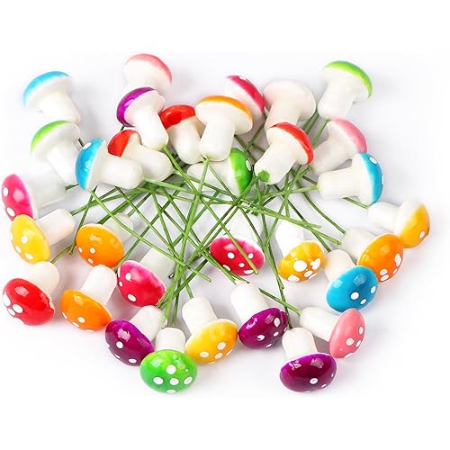 MIDELONG Mini Mushrooms Tiny Figurines Miniatures Colorful Mushrooms Garden Mushrooms Decoration for Home Micro Landscape Plant Pots Fairy Bonsai Resin DIY Craft Ornaments, Pack of 32