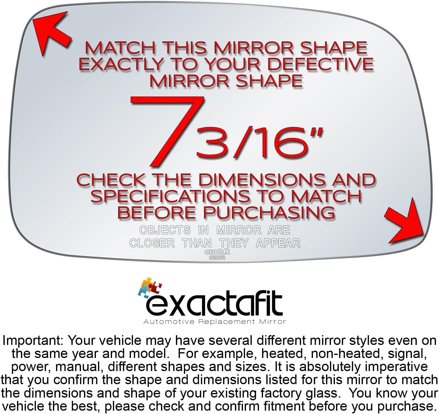 Passenger Side Mirror Glass Replacement For 2004 2005 2006 2007 2008 Toyota Solara Right Door Rear View Mirrors With Adhesives exactafit 8201R