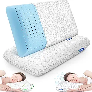 Memory Foam Pillows for Sleeping, Cooling Pillow with Removable and Machine Washable Cover, Bed Pillow for Side, Back and Stomach Sleepers, Standard Size (2 Pack)