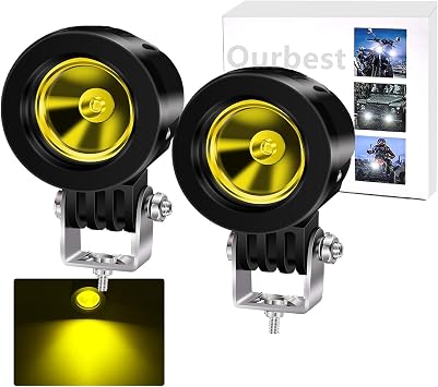Ourbest Motorcycle Driving Lights,10W 2inch SPOT LED Fog Lights for Har-Ley Ya-ma-ha Motorbike Accent Off Road LightingYellow