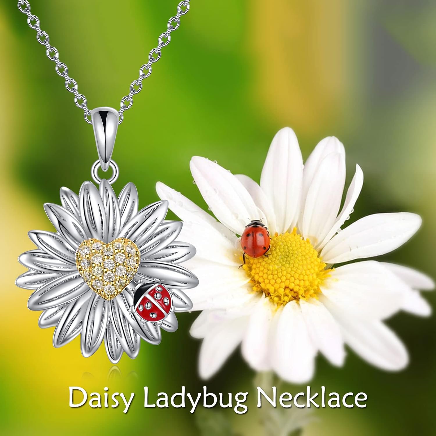 YFN Daisy Flower Necklace/Earrings Gifts for Women Sterling Silver Daisy Pendant Jewelry for Women - Image 3
