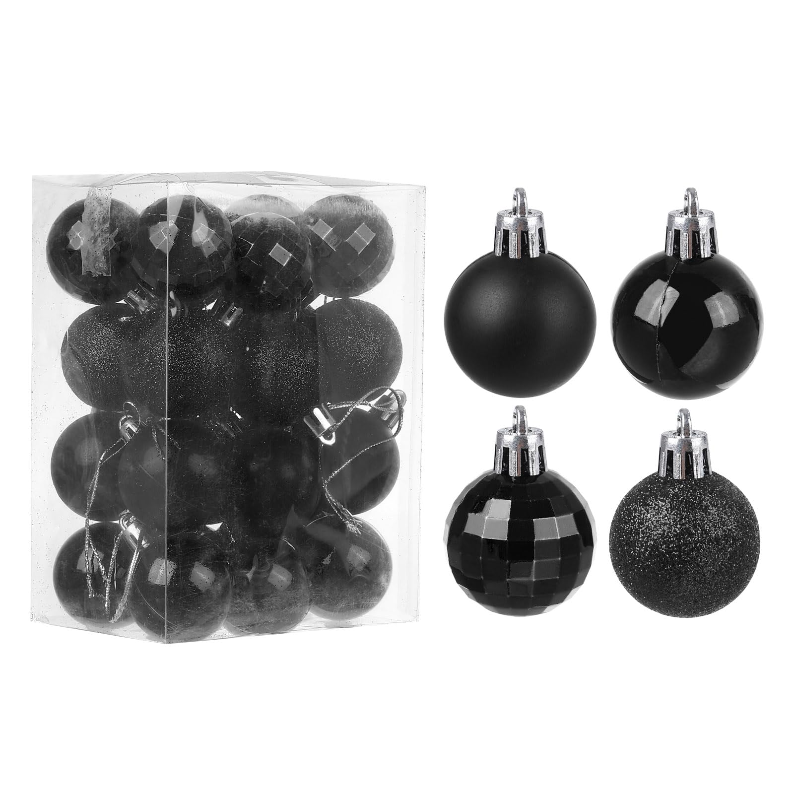 uxcell 24Pcs Black 1.57 Inch Christmas Balls Ornaments Shatterproof Ornaments Hanging Baubles for Xmas Trees Wedding, Party Decorations
