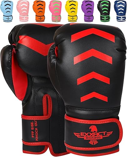 Exxact Sports Knockout - Guantes de boxeo juveniles para niños, guantes de boxeo de cuero duradero con protección acolchada para artes marciales