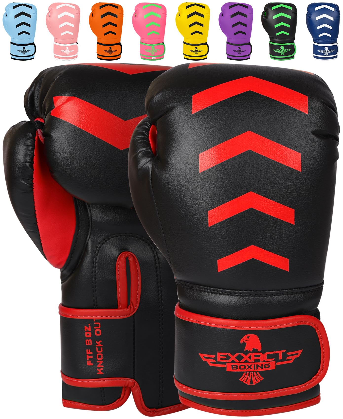Exxact Sports Knockout Boxhandschuhe für Kinder (3–15 Jahre) mit gepolstertem Schutz und Handgelenkstütze, strapazierfähiges Kunstleder, Kinder-Boxhandschuhe für Sparring, Muay Thai und Boxen