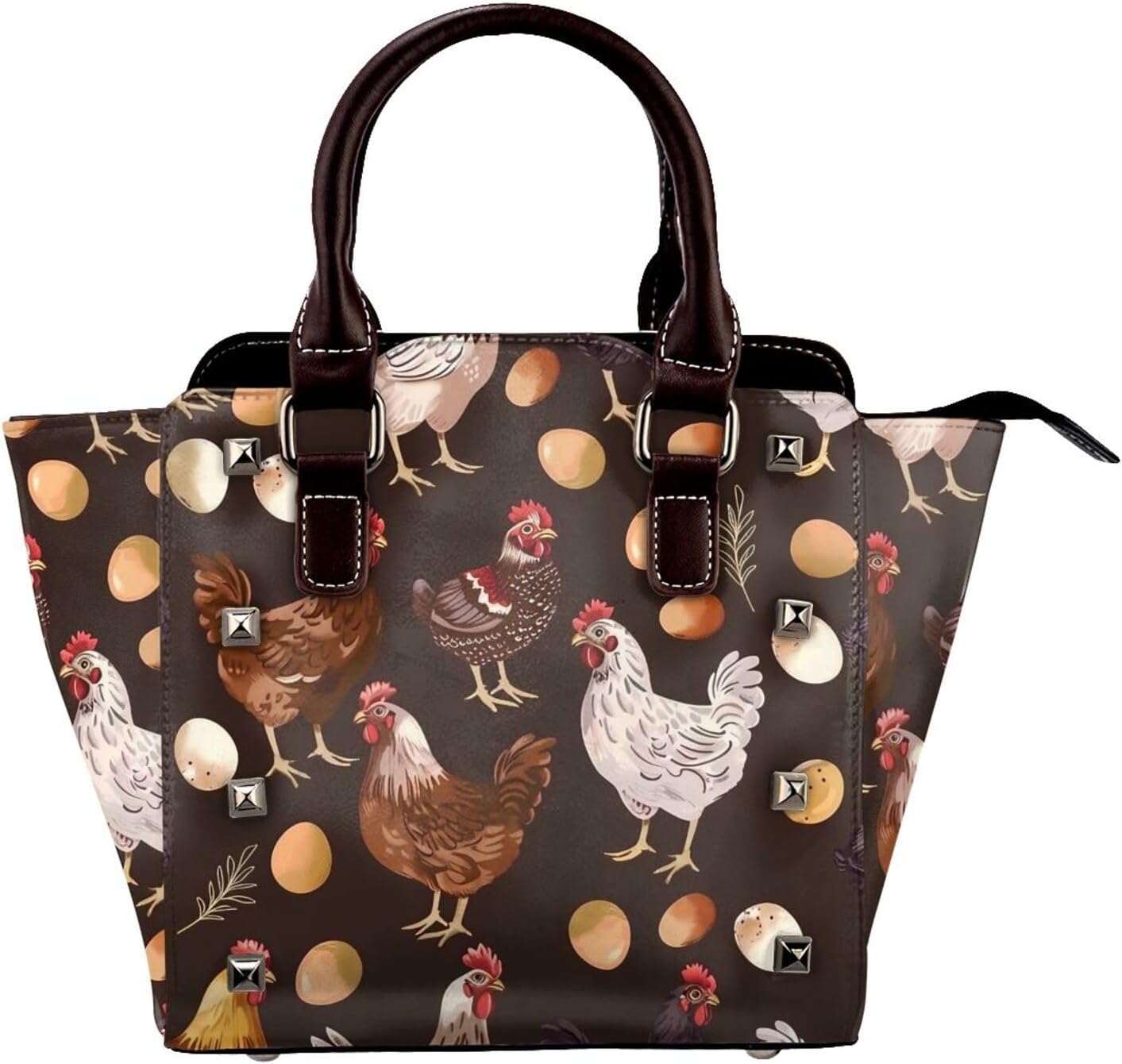 Leather Shoulder Bag for Women, Chicken Studded Purse Hen Eggs Crossbody Handbags Punk Hobo Bag with Adjustable Strap