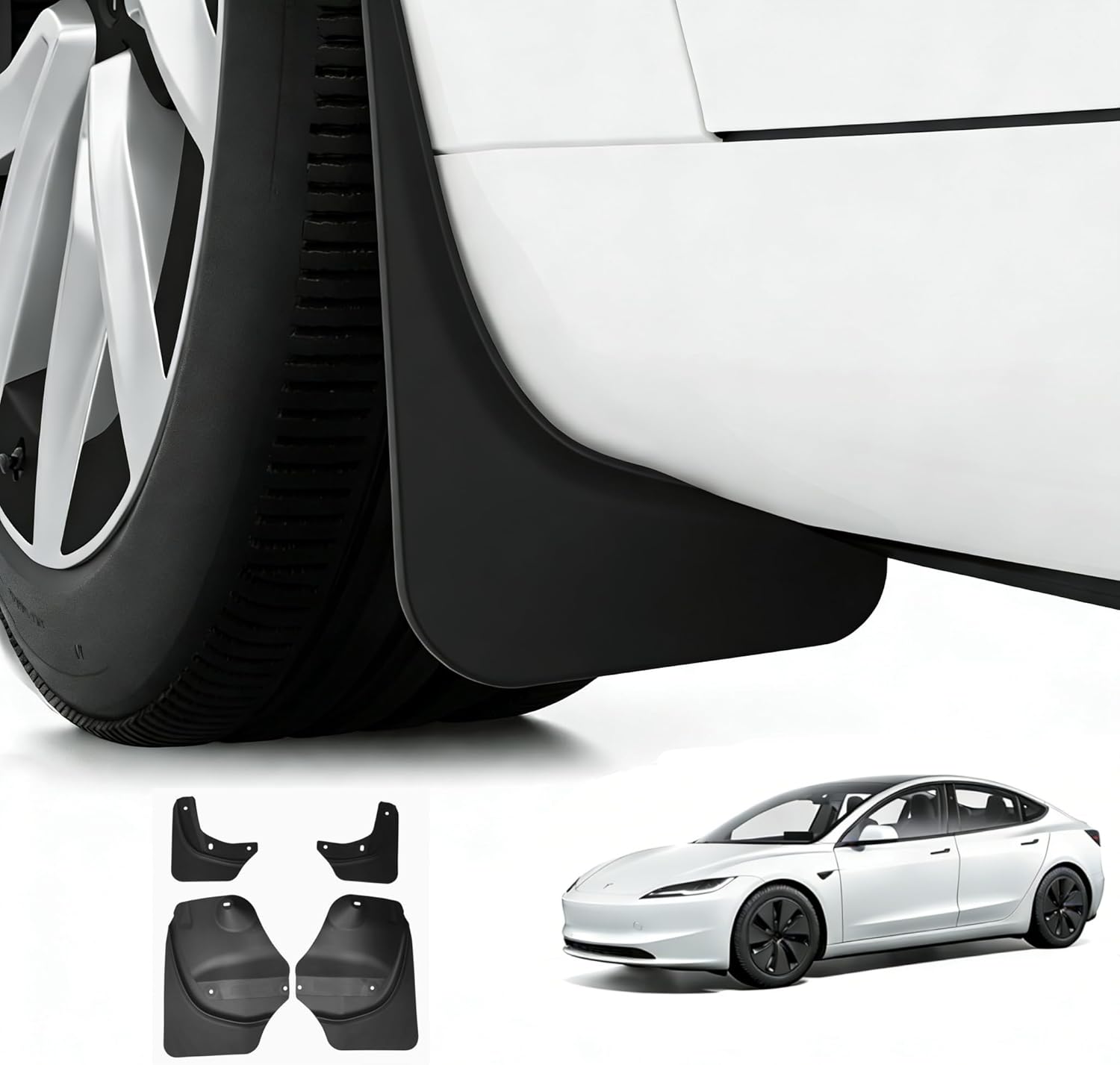 Tesla Model 3 2024 2025 Accessories Mud Flaps, No Drilling No Tape Paint Protection All Weather Splash Guards Tire Protector Mudflaps for Tesla Accessories