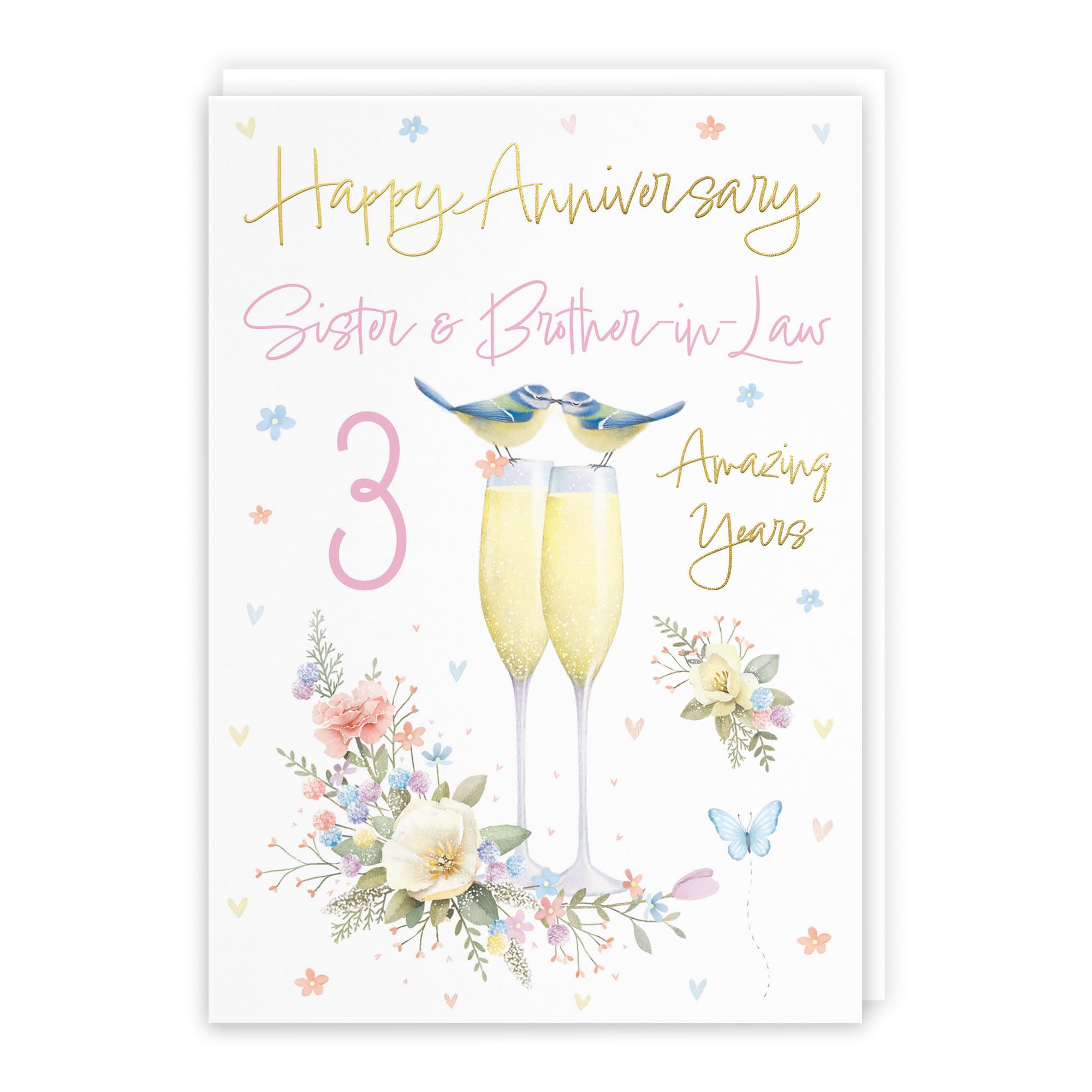 Hunts England - Sister And Brother-in-Law 3rd Anniversary Card - A5 Size - Champagne Flutes - Gold Foil - 3rd Anniversary Card For Sister And Brother-in-Law - Milo's Gallery โ image 1